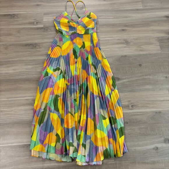 Astr the Label Blythe Plisse Midi Dress Yellow Lilac Abstract Women Size Small - Picture 3 of 9